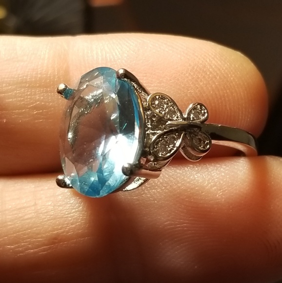 Aqua Blue Gem Stone Sterling Silver Ring Sizes 6 7 - Picture 5 of 7